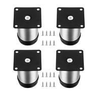 HaoChen 4 Pièces Pieds de Meubles Réglables, Pied de Table Reglable Hauteur Métal, Pieds Meuble Cuisine, Pieds de Meubles Armoires éTagèRes Table Acier Inoxydable, avec Vis (50X80MM, Argent)