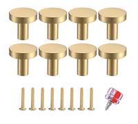 HaoChen 8 Pièces Boutons de Porte, Laiton Rond Monotrou Poignée, Vintage Poignées Boutons de Meuble, pour Commode, Armoire, Meuble, Porte Placard, avec Vis Assorties et Tournevis - 20 * 23 mm/Or