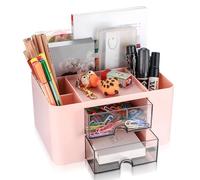 HaoChen Organisateur de Bureau avec Tiroir, Porte-stylos, Organisateur de Fournitures de Bureau avec 5 Compartiments & 2 Tiroirs, pour Accessoires de Bureau Enfant - Boîte de Rangement