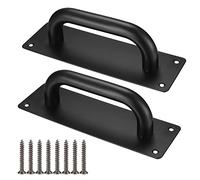 HaoChen Poignées de Porte Coulissante, Poignées Traction de Porte Armoire Acier Inox avec Plaques pour Grange, Porte en Bois, Jardin Extérieure - 200x65 mm (noir)