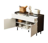 HaoChrymec Armoire De Rangement 120cm avec Tiroirs À Rayures, Design Noir Et Blanc, Étagères Réglables, 2 Portes, Buffet-Sideboard, Organisateur De Meuble pour Cuisine, Salon, Salle À Manger