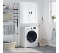 HaoChrymec Armoire Murale Blanche en Bois d'ingénierie avec Portes en Aluminium, Meuble Haut de Cuisine, Placard Rangement, Armoire à Pharmacie, Buffet Blanc, 69.5 x 34 x 90 cm
