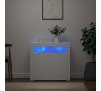 HaoChrymec Buffet avec lumières LED RVB, Meuble laqué Blanc, bahut Salon, Meuble Salon Rangement, Buffet Salle à Manger, Commode Cuisine, 80 x 35 x 75 cm