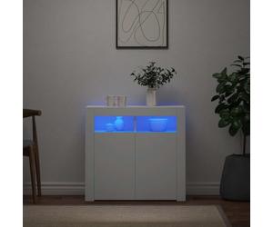 HaoChrymec Buffet avec lumières LED RVB, Meuble laqué Blanc, bahut Salon, Meuble Salon Rangement, Buffet Salle à Manger, Commode Cuisine, 80 x 35 x 75 cm
