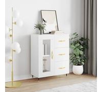 HaoChrymec Buffet Blanc avec Rangement, Meuble de Rangement scandinave, Buffet Salle à Manger, bahut Salon, Commode Cuisine, 69,5 x 34 x 90 cm, Bois d'ingénierie, métal et Verre