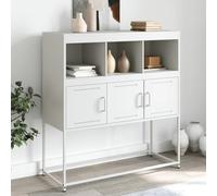 HaoChrymec Buffet Blanc en Acier laminé à Froid, Meuble de Rangement avec 3 Portes et 3 Compartiments, Commode Cuisine, Buffet Salle à Manger, bahut Salon, 100,5 x 39 x 107 cm