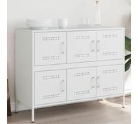 HaoChrymec Buffet Blanc en Acier laminé à Froid, Meuble de Rangement avec 6 Compartiments, Commode Cuisine, Buffet Salle à Manger, bahut Salon, 100,5 x 39 x 79 cm, Blanc