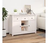HaoChrymec Buffet Blanc en pin Massif, Meuble à tiroirs de Rangement, Meuble Blanc de Rangement, Buffet Salle à Manger, 100 x 35 x 74.5 cm
