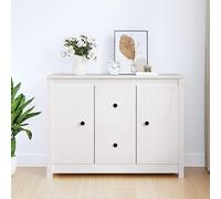 HaoChrymec Buffet Blanc en pin Massif, Meuble de Rangement, avec 2 tiroirs et 4 Compartiments, Buffet Salle à Manger, Commode Cuisine, bahut Salon, 100 x 35 x 74 cm