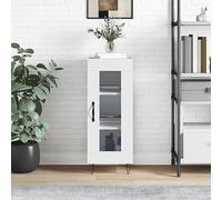 HaoChrymec Buffet Blanc et Bois avec Portes vitrées, Meuble Bas de Rangement, Placard Cuisine, Placard Rangement, Buffet Salle à Manger, 34,5 x 34 x 90 cm