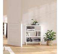 HaoChrymec Buffet Blanc et Bois, Meuble Bas de Rangement avec 3 Compartiments, Placard Cuisine, Buffet Salle à Manger, Placard Rangement, 57 x 35 x 70 cm, Bois d'ingénierie, Eucalyptus Massif