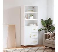 HaoChrymec Buffet Haut Blanc en Bois Composite, Meuble de Rangement avec Portes, Meuble Cuisine Rangement, vaisselier Salle à Manger, Armoire de Cuisine, 69.5 x 34 x 180 cm, Blanc