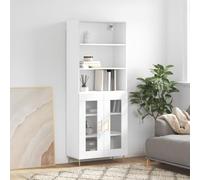 HaoChrymec Buffet Haut en Bois Composite, Meuble de Rangement avec Portes, vaisselier Salle à Manger, Armoire de Cuisine avec Pieds en métal, 69,5 x 34 x 180 cm, Blanc