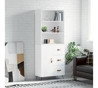 HaoChrymec Buffet Haut en Bois Composite, Meuble de Rangement avec Portes, vaisselier Salle à Manger, Armoire de Cuisine avec Pieds en Fer, 69,5 x 34 x 180 cm, Blanc