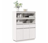 HaoChrymec Buffet Haut en pin Massif, Meuble de Rangement avec 4 Compartiments, Meuble Cuisine Rangement, vaisselier Salle à Manger, Armoire de Cuisine, Blanc, 89 x 34 x 116.5 cm