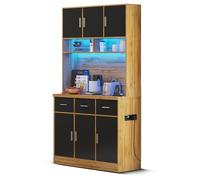 HaoChrymec Buffet Multifonctionnel avec LED, Commande APP, Tiroirs, Étagères Réglables, Prises Et Gestion des Câbles, Idéal pour Cuisine Et Salle À Manger, Blanc/Noir, 100 x 40 x 180 cm