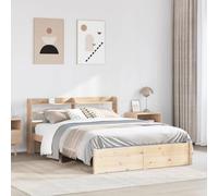 HaoChrymec Cadre de Lit 120x200 cm, en Pin Massif avec Tête de Lit et Étagères, Structure Renforcée et Latte Réglable, Bed Frame et Cadre de Lit pour Chambre Adulte ou Lit Enfant, 221.5 x 130 x 82 cm