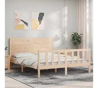HaoChrymec Cadre de Lit 160x200 cm, Lit Adulte en Pin Massif Naturel, Bed Frame avec Tête de Lit, Structure Renforcée et Latte en Contreplaqué,Deux Places, Dimensions 205.5 x 165.5 x 100 cm