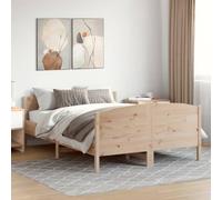HaoChrymec Cadre de Lit Adulte, 140x190 cm en Pin Massif Naturel, Structure Renforcée avec Latte en Contreplaqué, Bed Frame Deux Places, pour Chambre à Coucher, 145.5 x 195.5 x 74.5 cm