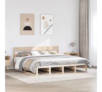 HaoChrymec Cadre de Lit Adulte, 200x200 cm en Pin Massif Naturel, Structure Renforcée avec Latte en Contreplaqué, Bed Frame avec Tête de Lit Confortable, pour Chambre à Coucher, 202 x 200 x 82 cm