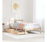 HaoChrymec Cadre de Lit, Lit 1 Place en Pin Massif avec Sommier à Lattes, 2 Tiroirs de Rangement, Bed Frame Structure Stable, pour Chambre Adulte ou Enfant, sans Matelas, 75 x 190 cm