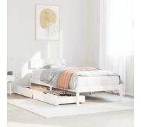 HaoChrymec Cadre de Lit, Lit 1 Place en Pin Massif Blanc avec Sommier à Lattes et 2 Tiroirs de Rangement, Bed Frame Structure Stable, pour Chambre Adulte ou Enfant, Dimensions 196.5 x 80.5 x 70 cm