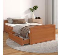 HaoChrymec Cadre de Lit, Lit en Bois Massif de Pin avec 2 Tiroirs de Rangement, Structure Renforcée, Sommier à Lattes, pour Chambre Adulte et Enfant, Marron Miel, 90x200 cm