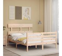 HaoChrymec Cadre de Lit, Lit en Bois Massif de Pin avec Tête de Lit, Bed Frame Robust avec Latte, pour Chambre Adulte et Adolescent, Style Scandinave, Naturel, 120x200 cm