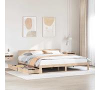 HaoChrymec Cadre de Lit, Lit en Bois Massif Pin avec Tiroirs de Rangement, Sommier à Lattes, Headboard Confortable, pour Chambre Adulte, Deux Places, Dimensions 180 x 200 cm