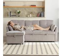 HaoChrymec Canapé Convertible Multifonction avec Rangement et Lit Dépliant, Canapé Lit avec Accoudoirs Amovibles, Canapé Modulable en L, Canapé d'angle pour Salon, Gris Clair, 206 x 108 x 66 cm