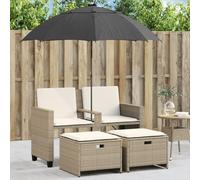 HaoChrymec Canapé de Jardin 2 Places avec Parasol et Tabouret, en Résine Tressée, Structure Acier, Housses Lavables, Design Moderne, Canapé Exterieur Terrasse,Beige, 120 x 61 x 80 cm