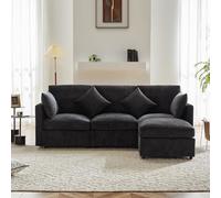 HaoChrymec Canapé Design Moderne en Chenille, Canapé Modulaire 5 Places, avec Pouf Convertible, L-Forme Et U-Forme, pour Salon, Appartement, Espaces Petits, Gris, 216 x 161 x 81 cm