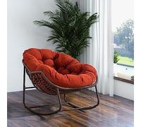 HaoChrymec Chaise à Bascule Rattan Extérieur, Structure en Acier, Coussin Rempli en Coton, Chaise Rocker Relax pour Véranda, Salon, Jardin, Couleur Orange, Dimensions 43.7 x 37.2 x 31.5 Pouces