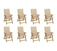 HaoChrymec Chaise de Jardin Extérieur Pliante, 8 Pièces en Bois d'Acacia Massif avec Coussin, Design Réglable 5 Positions, pour Terrasse, Jardin, Balcon, Beige, 57 x 69 x 111 cm