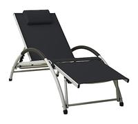 HaoChrymec Chaise Longue de Jardin, Structure Aluminium avec Coussin Textilène, Réglable et Pliante, Transat Jardin Exterieur, Bains de Soleil, pour Terrasse et Piscine, Noir,173-152 x 66 x 40-81 cm