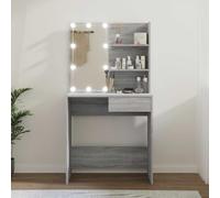 HaoChrymec Coiffeuse avec LED Gris Sonoma, Bois avec Éclairage LED, Design Fonctionnel, Coiffeuse Enfant Fille Coiffeuses avec Miroir LED Bureau Coiffeuses avec Rangement, Gris Sonoma, 74.5x40x141cm