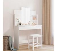 HaoChrymec Coiffeuse avec Miroir en Bois, Grand Espace de Rangement avec Tiroirs, Coiffeuses avec Miroir Bureau Coiffeuses avec Rangement, adaptée pour Chambre et Dressing, Blanc, 96x39x142cm