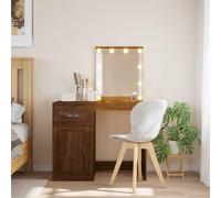HaoChrymec Coiffeuse avec Miroir et Éclairage LED, Bois d’Ingénierie Chêne Brun, Lumière Réglable, Coiffeuse avec Miroir LED Table de Maquillage Coiffeuse Meuble, 90x42x132.5cm