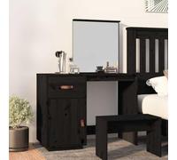 HaoChrymec Coiffeuse en Pin Massif avec Miroir et Rangement Pratique, Coiffeuse Enfant Fille Vanity Desk Bureau Coiffeuse avec Rangement, pour Chambre/Salon, Noir, 95x50x134cm