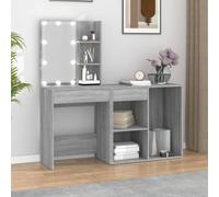 HaoChrymec Coiffeuse LED avec Armoire, Bois Sonoma Gris, Design avec Rangement et Miroir, Coiffeuse Enfant Fille Coiffeuses avec Miroir LED Bureau Coiffeuses avec Rangement, Gris Sonoma, 60x40x140cm