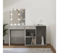 HaoChrymec Coiffeuse LED avec Armoire en Bois, Design Robuste avec Rangement, Coiffeuse Enfant Fille Coiffeuses avec Miroir LED Bureau Coiffeuses avec Rangement, Gris Béton, 60x40x140cm/80x40x75cm