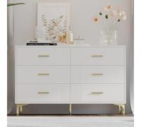 HaoChrymec Commode avec 6 Tiroirs en MDF, Meuble de Rangement avec Poignées et Pieds en Métal, Idéal pour Salon ou Chambre, Couleur Blanche, Dimensions : 120x40x76 cm