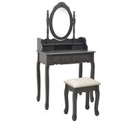 HaoChrymec Ensemble Coiffeuse avec Tabouret, en Bois de Paulownia avec Miroir et Rangement, Design Élégant Coiffeuse Meuble Table de Maquillage Bureau Coiffeuse avec Rangement, Gris, 75x69x140cm