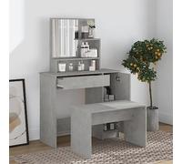HaoChrymec Ensemble Coiffeuse en Bois avec Miroir et Tabouret, Bureau Coiffeuse avec Rangement, et Fonctionnel, Coiffeuse Enfant Fille Vanity Desk Table de Maquillage, Gris Béton, 86.5x35x136cm