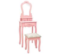 HaoChrymec Ensemble Coiffeuse en Bois de Paulownia avec Tabouret et Miroir, Rangement Pratique et Design Chic, Coiffeuse Enfant Fille Vanity Desk Bureau Coiffeuse avec Rangement, Rose, 50x59x136cm