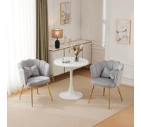 HaoChrymec Ensemble De 2 Fauteuils Modernes en Velours, Fauteuils Décoratifs avec Dossier en Forme De Pétale, Base Métallique Dorée, Coussin Papillon, Confortables, Gris, 63 x 58 x 77 cm