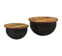 HaoChrymec Ensemble de 2 Tables Basses with Bois Massif de Récupération, Design Pratique, Compartiment de Rangement Caché, Coffee Table, Tables de Salon, pour Salon, Noir, 50 x 27 cm, 40 x 22 cm