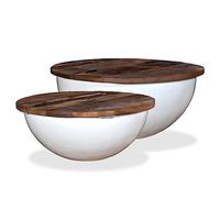 HaoChrymec Ensemble de 2 Tables Basses with Bois Massif Récupéré, Design Industriel, Compartiment de Rangement, Coffee Table, Table de Salon, pour Salon, Blanc, 60 x 27 cm et 50 x 21 cm