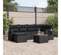 HaoChrymec Ensemble de canapés de Jardin 7 pièces avec Coussins, en polyrotin Noir, Conception modulaire, Table d'appoint, Housse Amovible, Salon de Jardin extérieur, Canapé extérieur terrasse, Noir