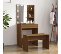 HaoChrymec Ensemble de Coiffeuse avec LED en Bois Aspect Chêne Marron, Design Polyvalent avec Miroir, Coiffeuse Enfant Fille Coiffeuse avec Miroir LED Bureau Coiffeuse avec Rangement, 60x40x140cm